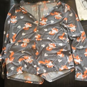 Kids Fox Print Hooded Pajama Set - Gray & Orange